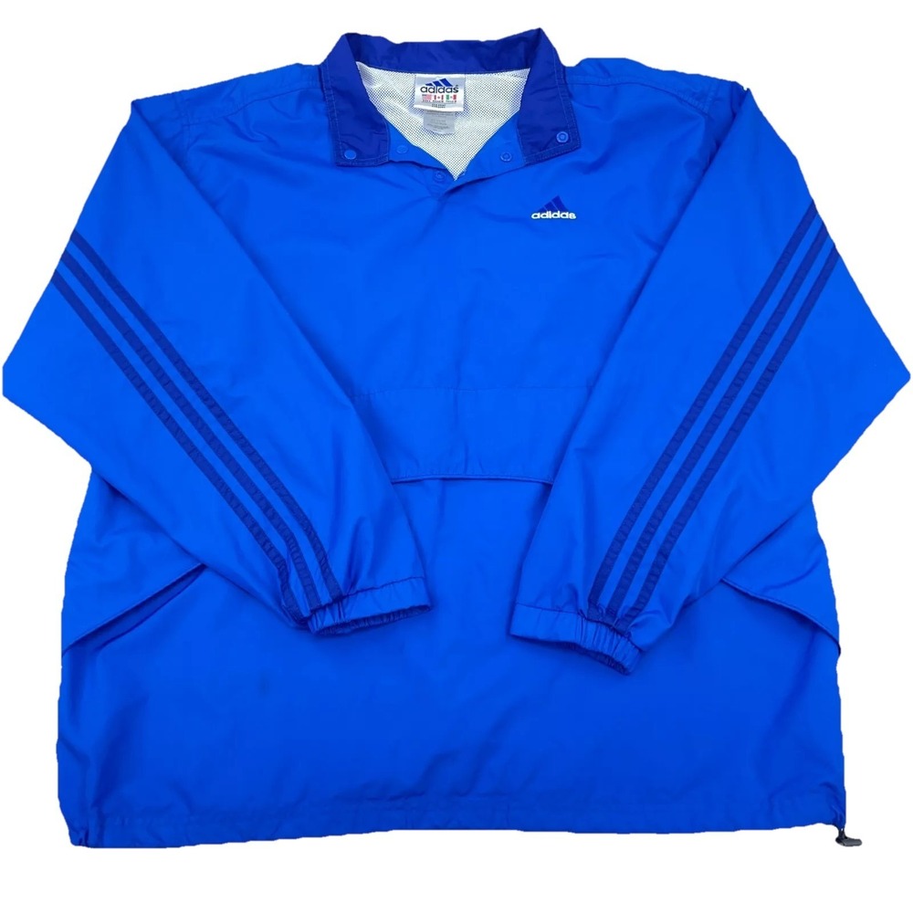 Vintage Adidas Jacket Men Large Blue Pullover Windbreaker Track Suit Snap‎ T Y2K